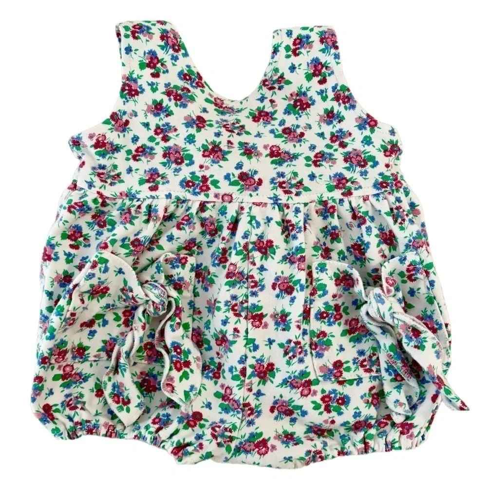 Vintage Kids Girls 90s Babycrest Floral Bubble Romper Size 6-9M